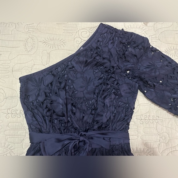 NEW Ramy Brook Jayda Asymmetric One Shoulder Dress Sz 6 Navy Embroidered Lace - Picture 15 of 15